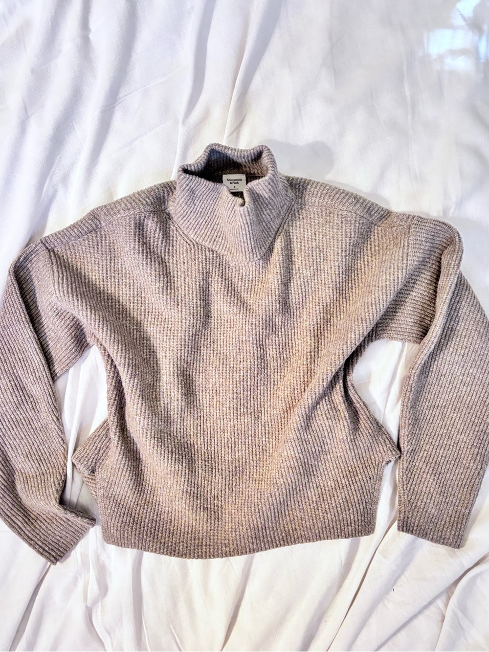 Abercrombie & Fitch Cozy Ribbed Half-Zip Sweater in Light Taupe